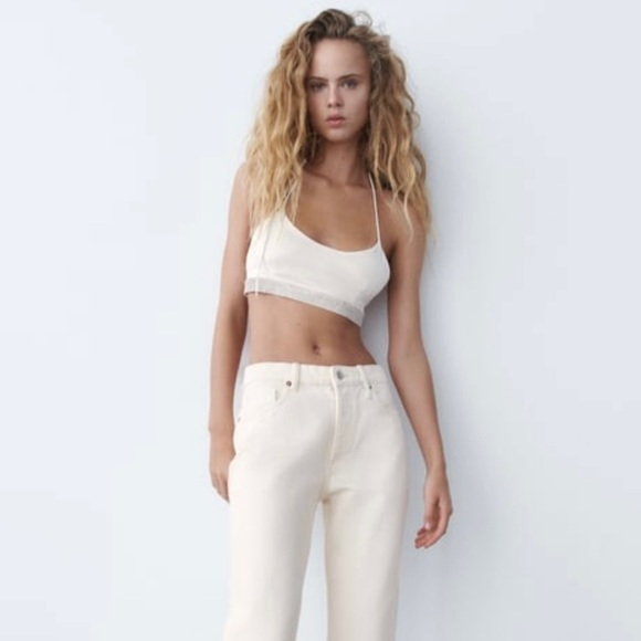 Zara Tops - NWT Zara White Shimmery Crop Top. Size Medium.
